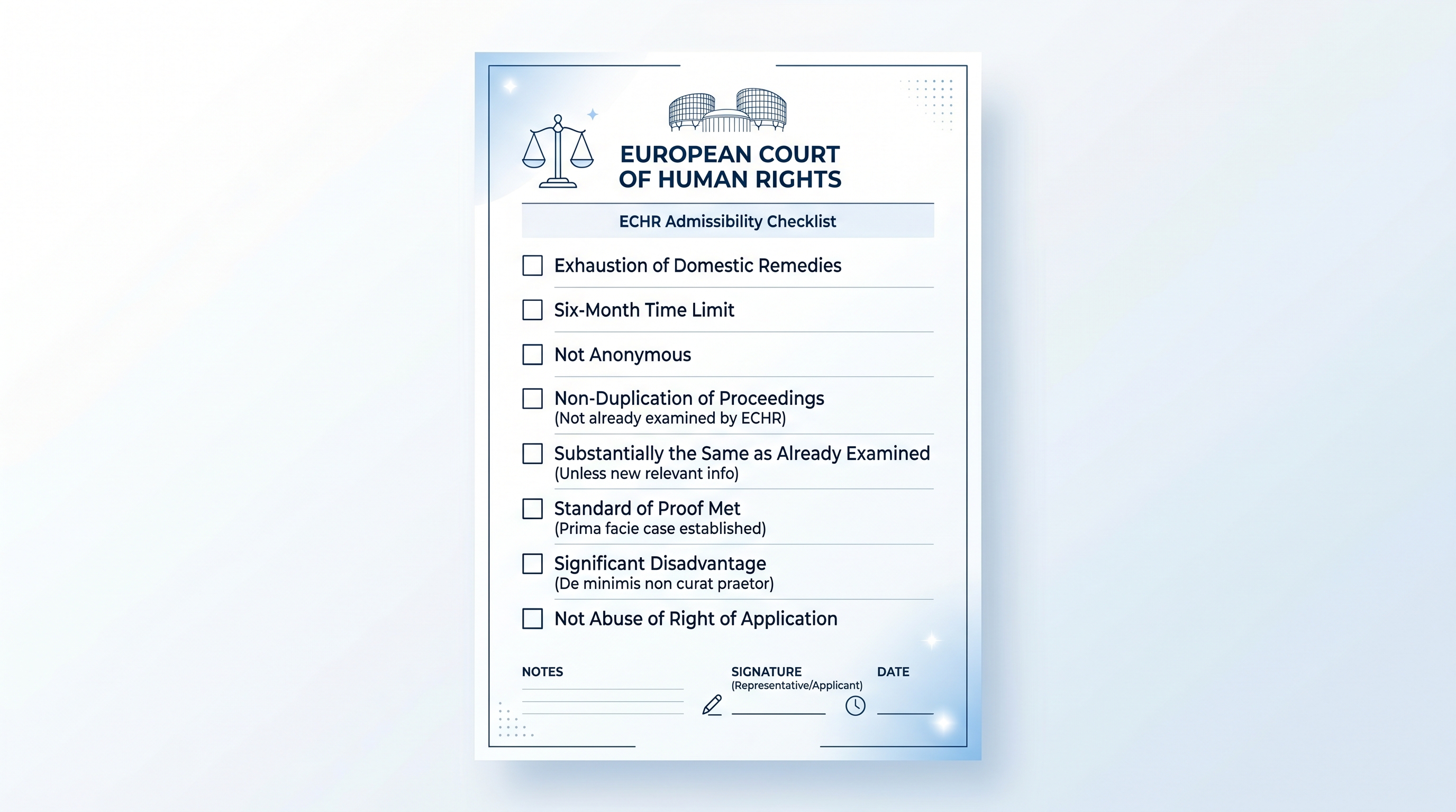 ECHR admissibility checklist criteria